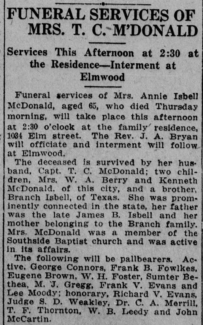 Annie Isbell McDonald obituary